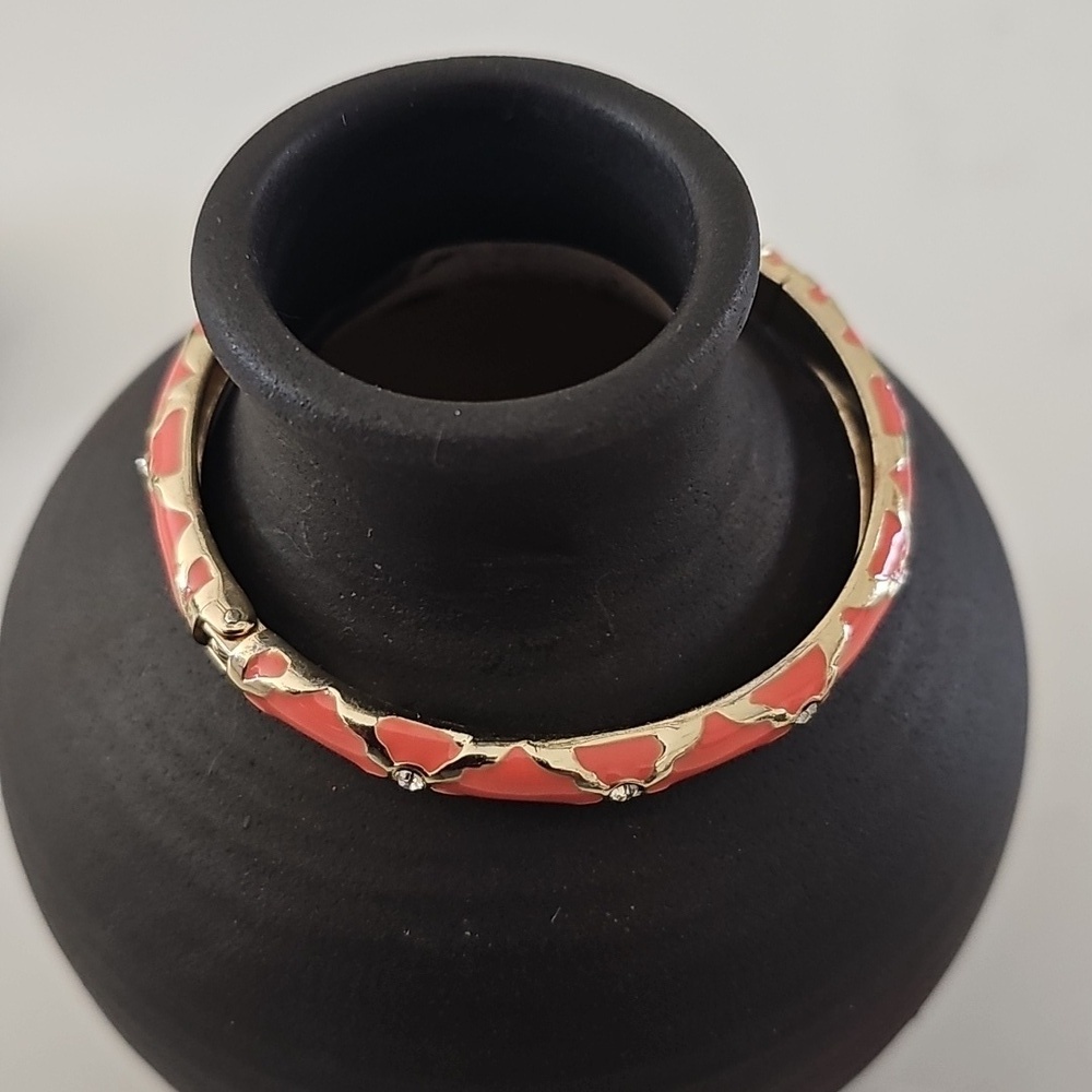 Coral & Gold Toned Hinged Bangle